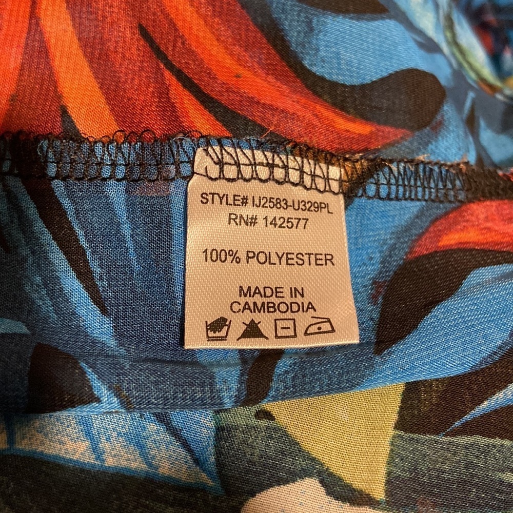 Iris Tropical Bright Floral Large Print Lightweight Kimono in Blue, & Orange. - Picture 4 of 5